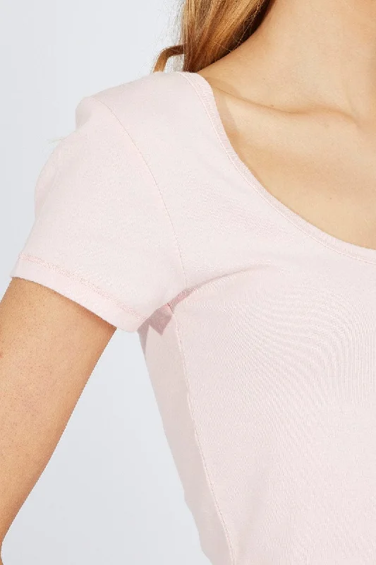 Pink T Shirt Short Sleeve Scoop Neck