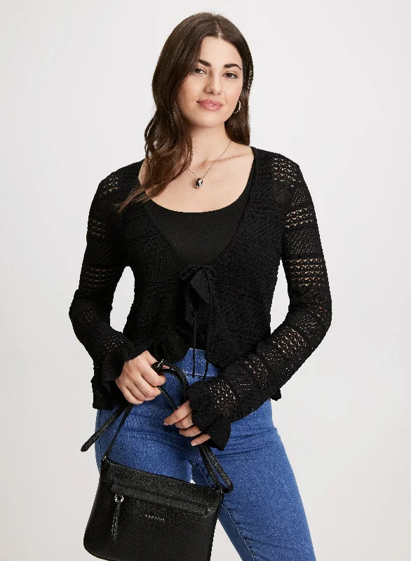 Pointelle Bell Sleeve Cardigan