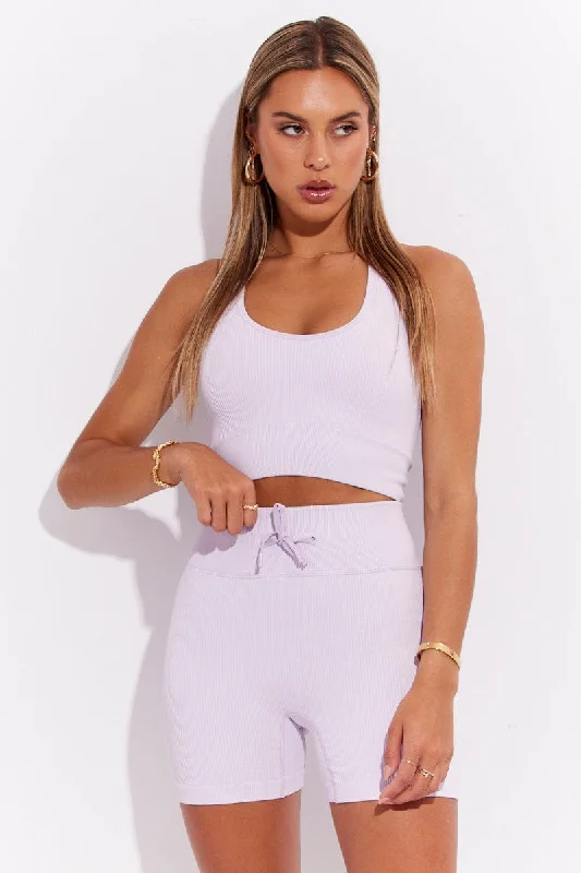 Purple Seamless Halter Top And Bike Shorts Activewear Set