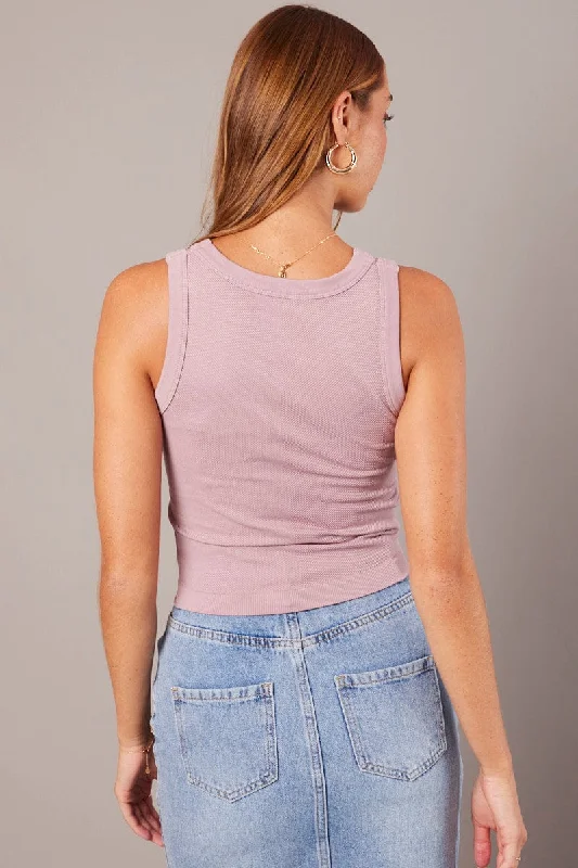 Purple Tank Top Crew Neck Seamless