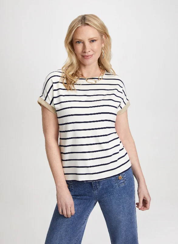 Striped Cap-Sleeve T-Shirt