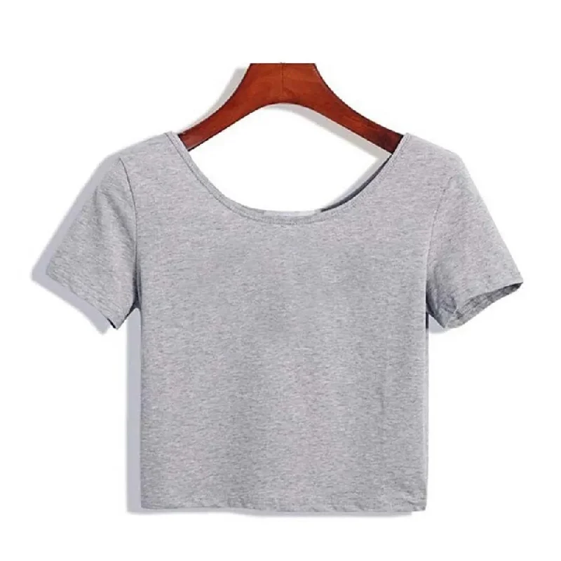 Solid Color O-Neck Crop Top