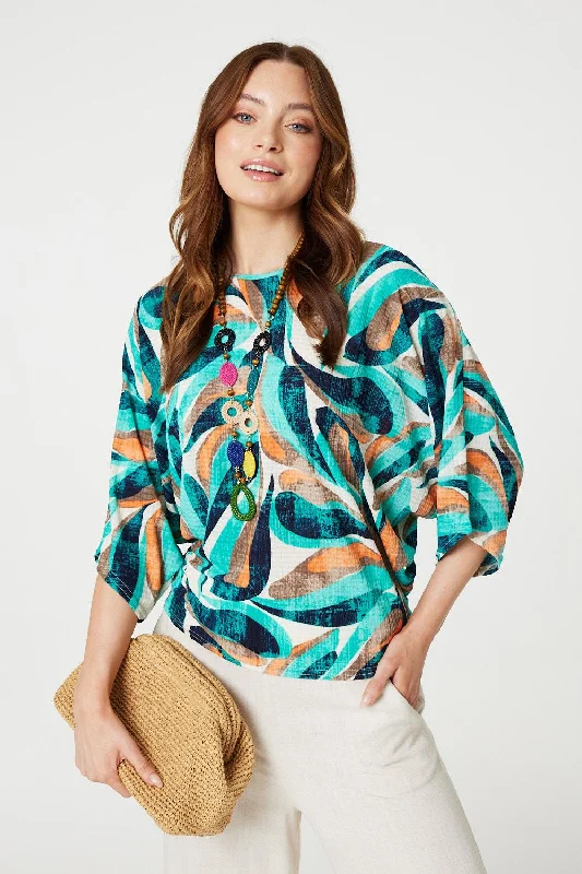 Printed Oversized Top with Necklace