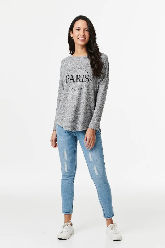 Paris Print Long Sleeve Top