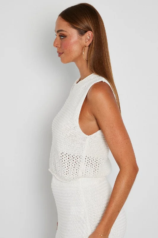 White Crochet Knit Tank Top