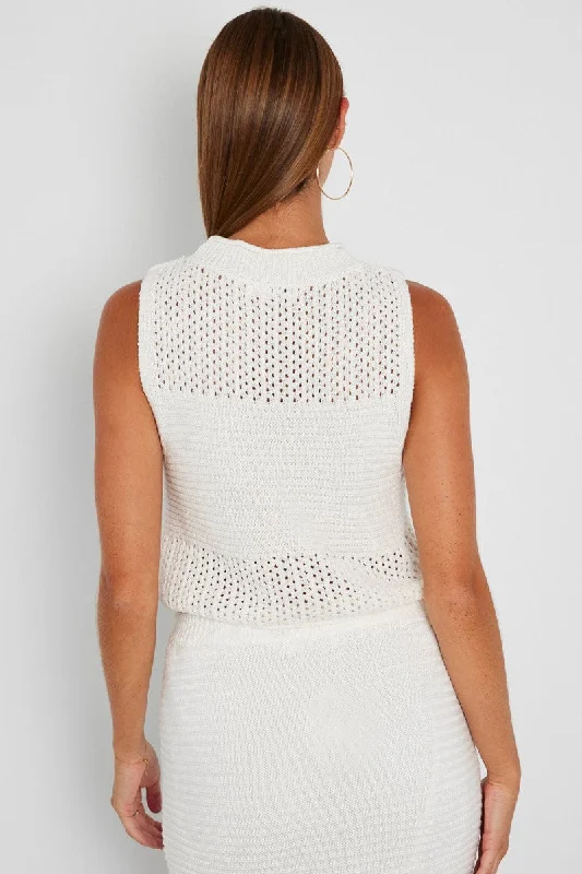 White Crochet Knit Tank Top