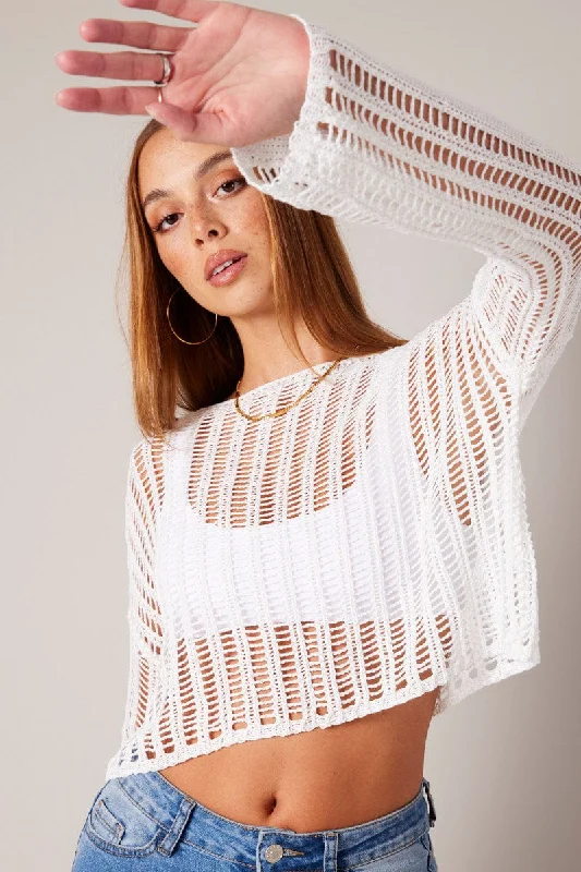 White Crochet Knit Top