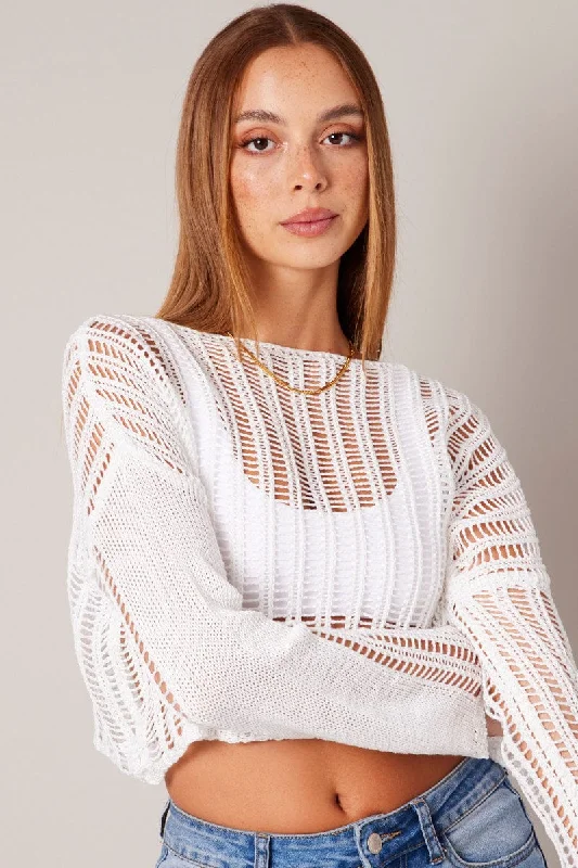 White Crochet Knit Top