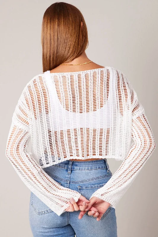 White Crochet Knit Top