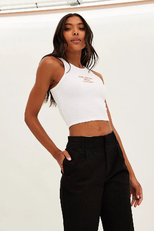 White Graphic Tank Palm Springs Crop