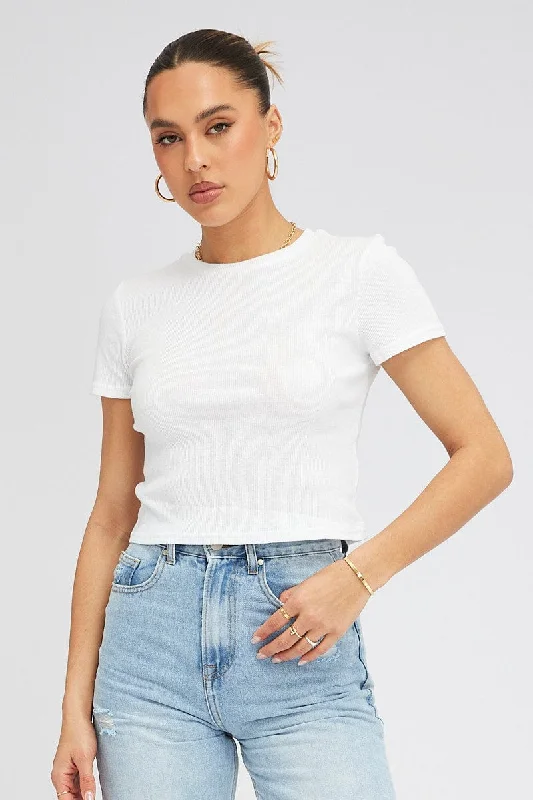 White T Shirt Short Sleeve Crew Neck