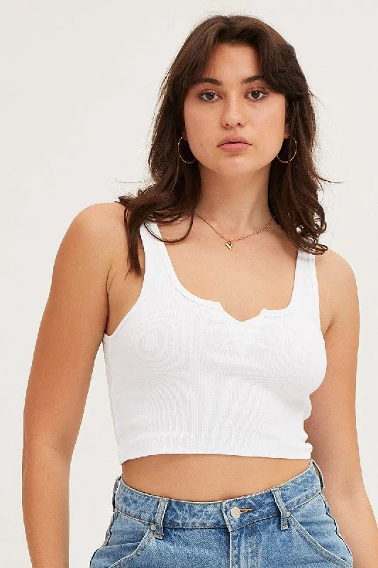 White Tank Rib Notch Cropped Rib