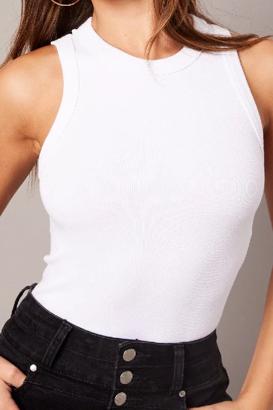 White Tank Top Crew Neck Seamless