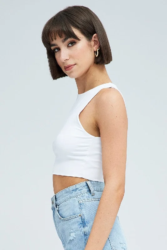 White Tank Top Crew Neck Supersoft