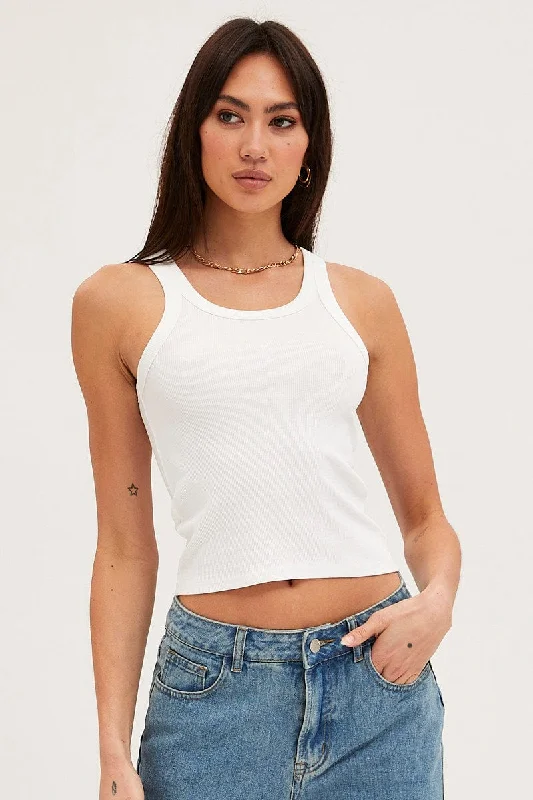 White Tank Top Sleeveless Round Neck