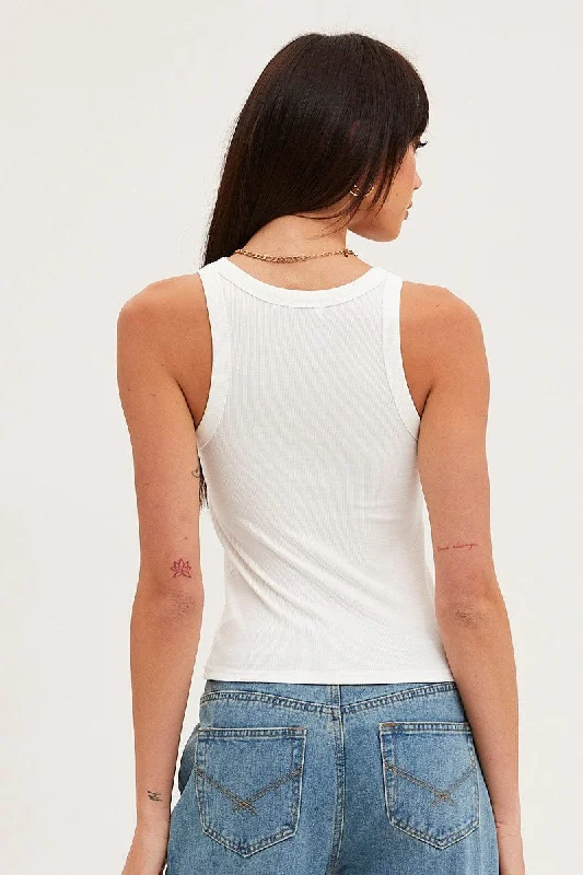 White Tank Top Sleeveless Round Neck