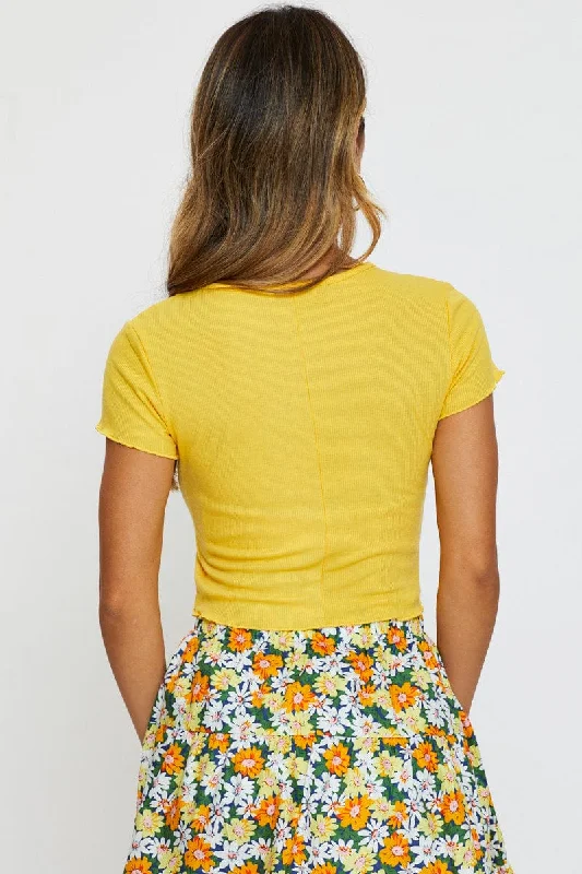 Yellow T Shirt Short Sleeve Crop Crew Neck