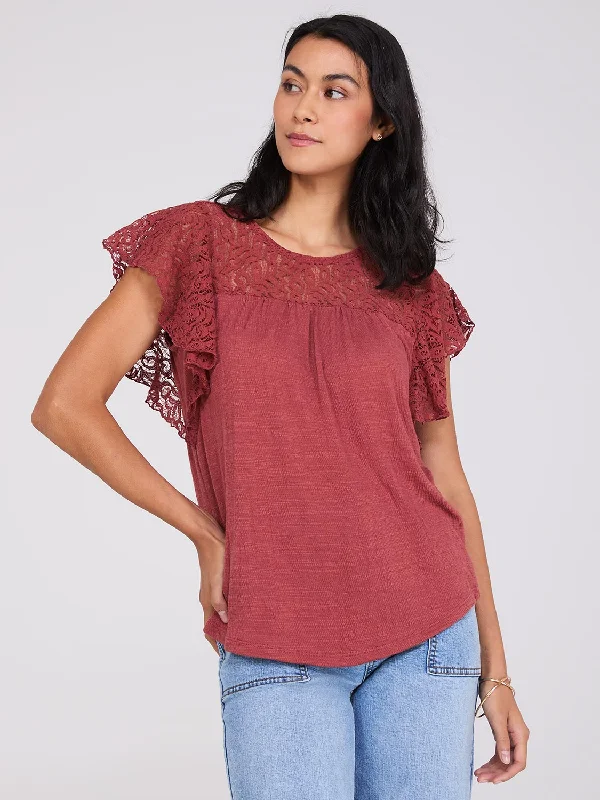 Lace Flutter Sleeve Textured Top