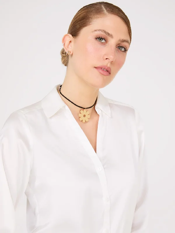 Satin Button-Front Blouse