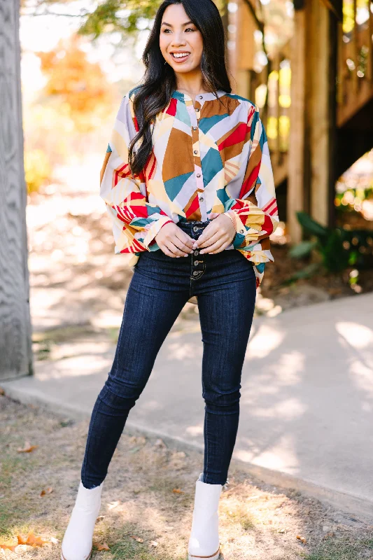 Always In Mind Red Mix Abstract Blouse