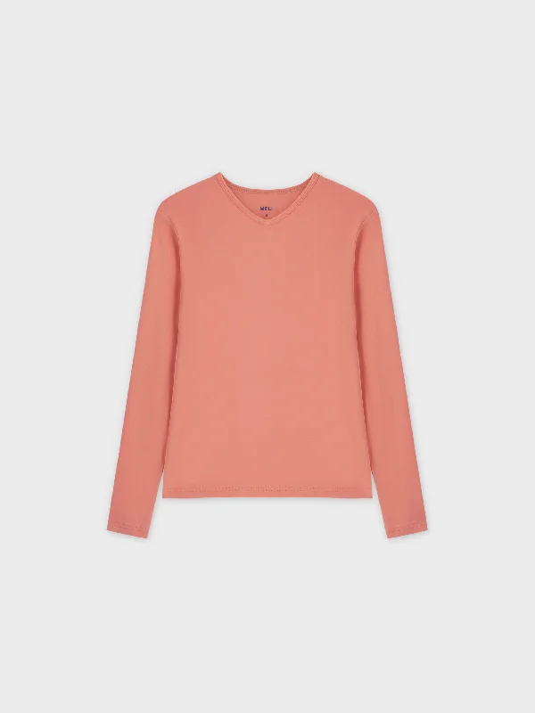 Basic High V Tee LS-Coral