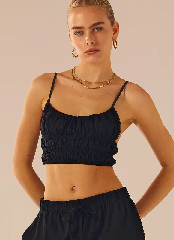 Beautiful Liar Linen Crop Top - Black