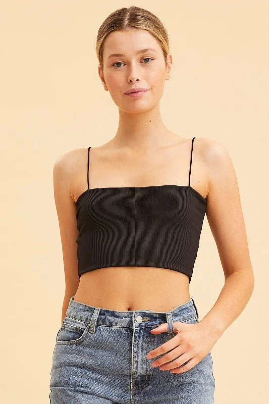 Black Bandeau Singlet Rib Top