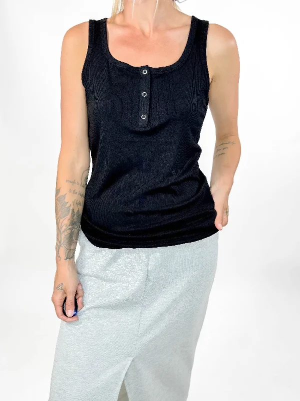 Brandee Snap Button Tank- BLACK