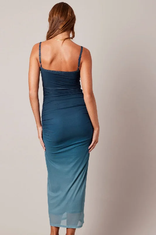 Blue Bodycon Dress Ombre Singlet Maxi