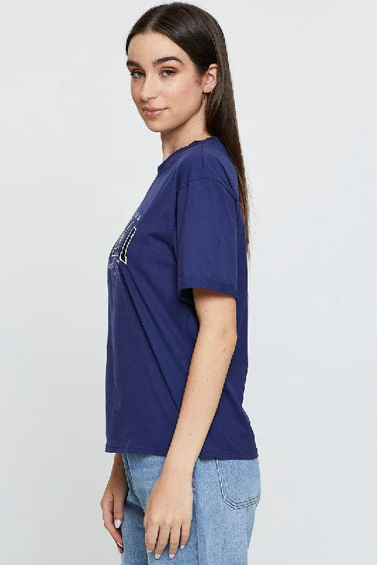 Blue Graphic T Shirt Short Sleeve