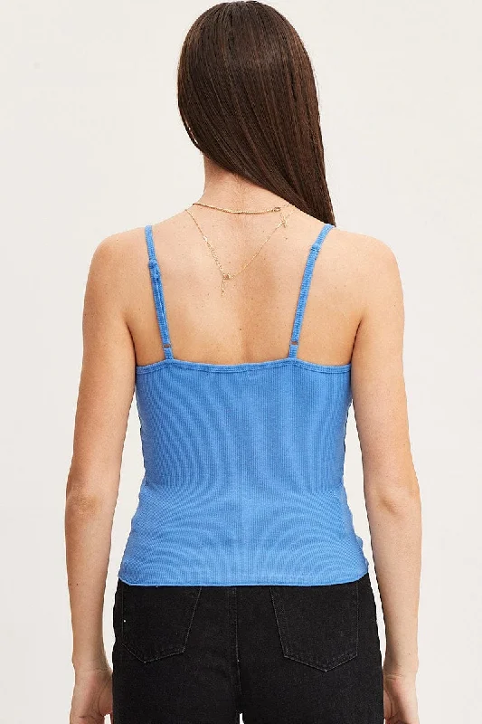 Blue Press Stud Singlet Sleeveless