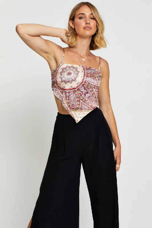 Boho Print Scarf Top Crop