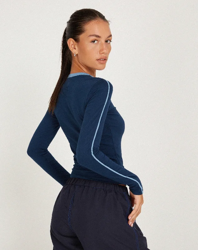 Bonija Long Sleeve Top in Navy Faded Denim