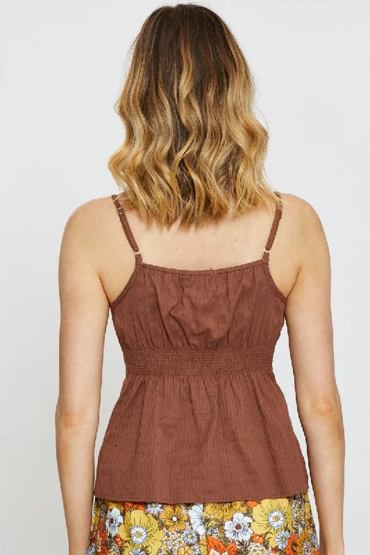 Brown Singlet Top Sleeveless V-Neck