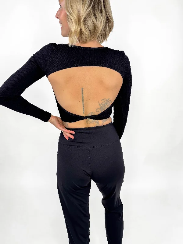 Back & Better Seamless Crop- BLACK-FINAL SALE