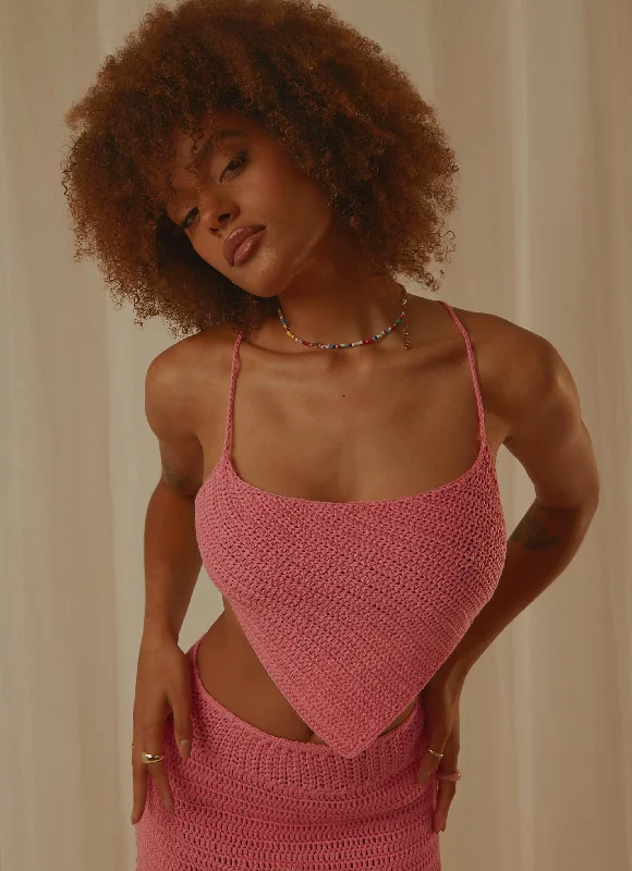 Cancun Crochet Halter Top - Pink