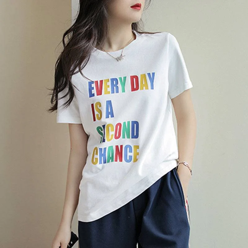 Colorful Letter Printed Loose T-Shirt