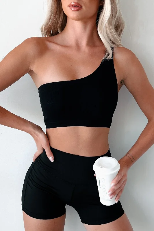 Confident Moves Seamless One Shoulder Top (Black)