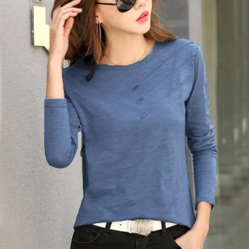 Cotton-Blend Casual Solid Shirts & Tops