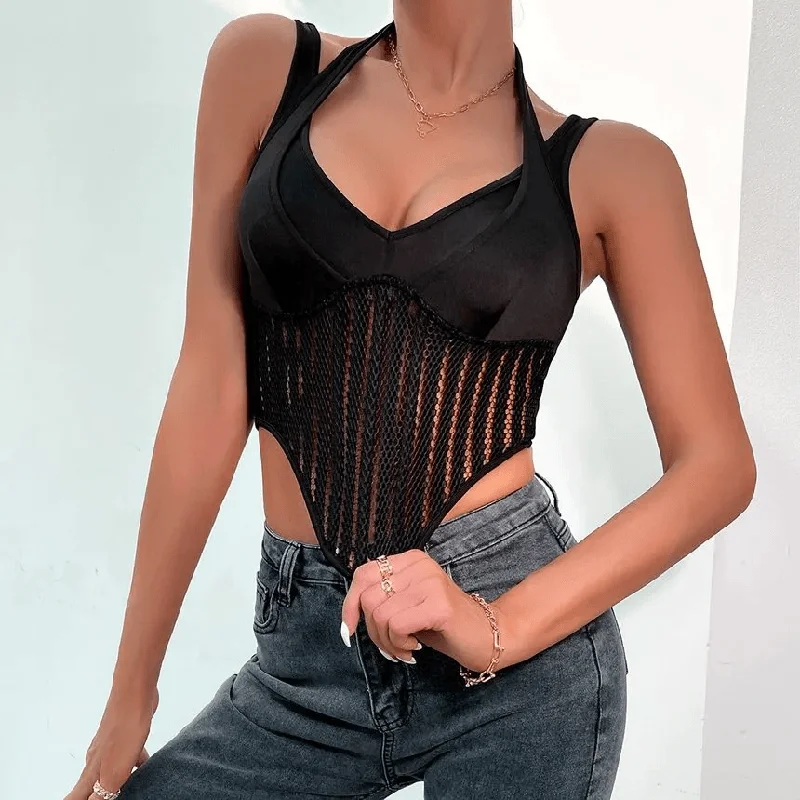 MegaBetty - Minnie Mesh Panel Crop Bustier Camisole Top