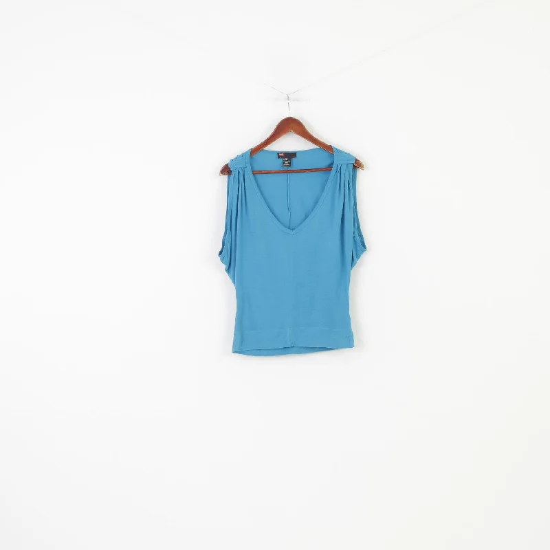 Diesel Woman M Shirt Sleeveless Blue Modal Stretch V Neck Top