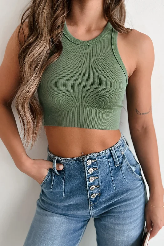 Easy Fix High-Neck Seamless Crop Tank (Green Tea)