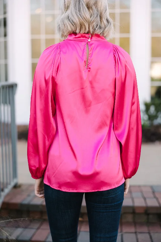 Embrace The Joy Fuchsia Pink Satin Blouse