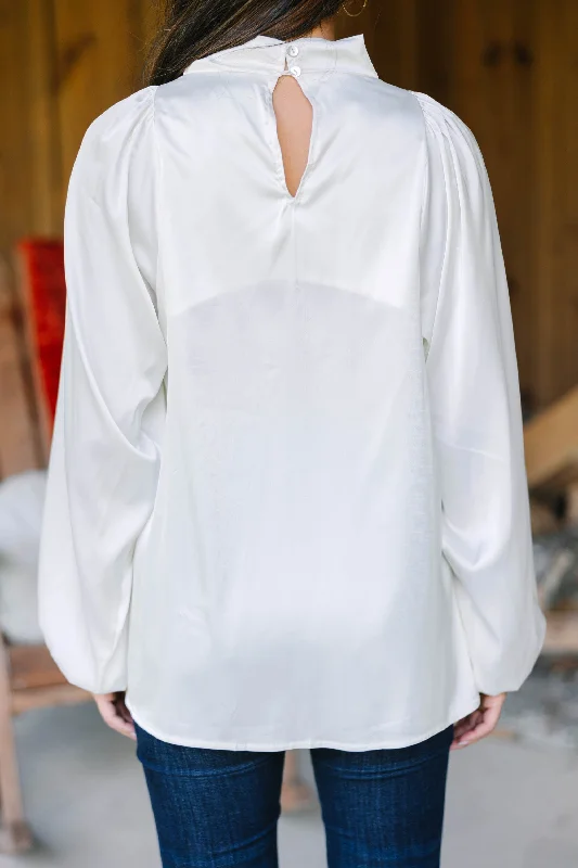 Embrace The Joy Ivory White Satin Blouse