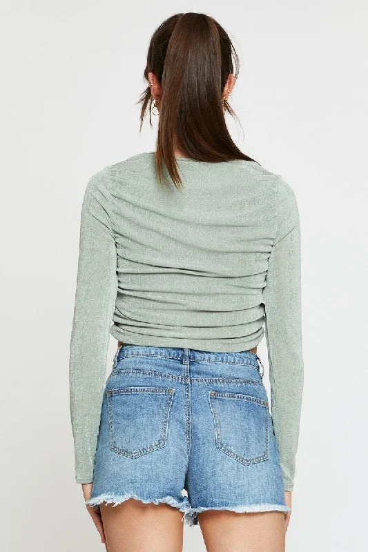 Green Crop Cardigan Long Sleeve