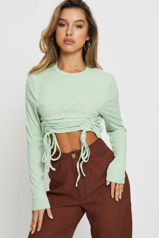 Green Crop Top Long Sleeve