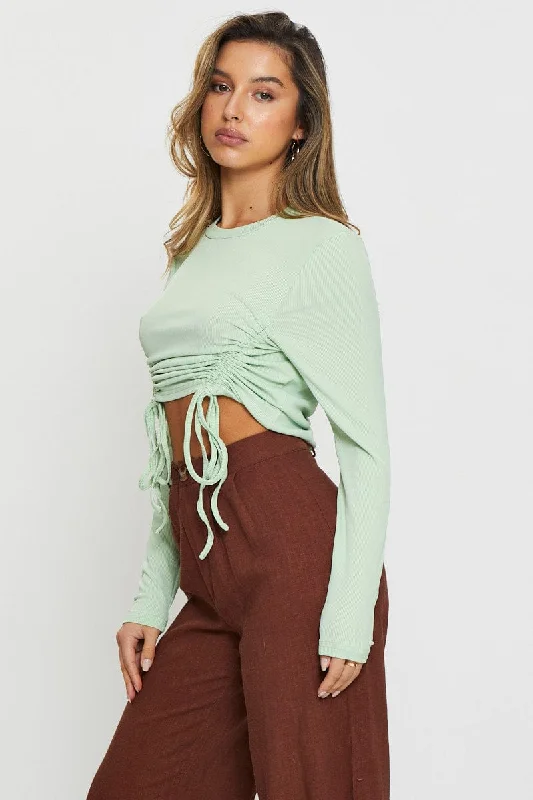 Green Crop Top Long Sleeve