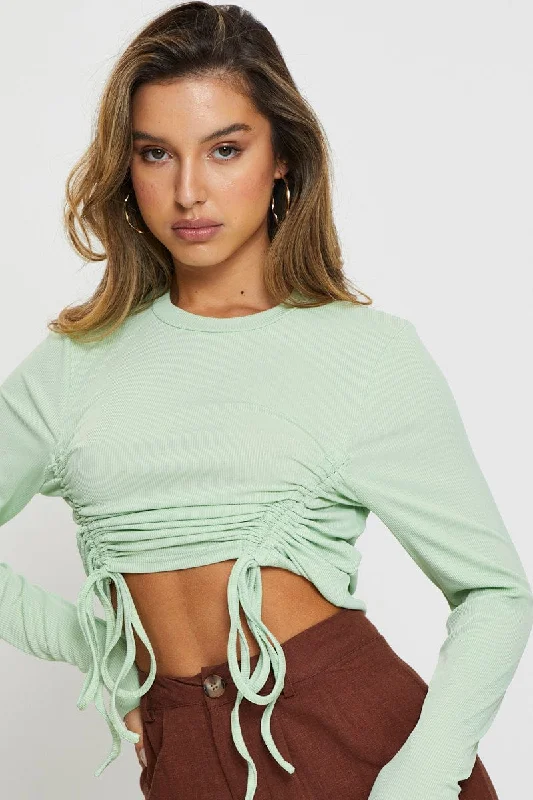 Green Crop Top Long Sleeve