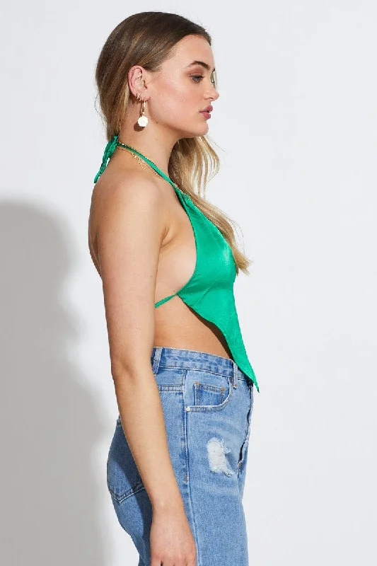 Green Scarf Top Halter Satin