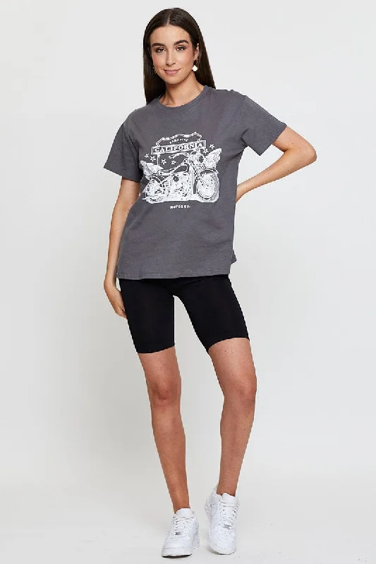 Grey Graphic T Shirt Short Sleeve